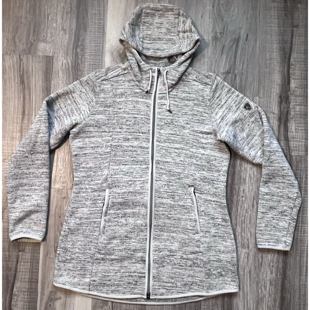 Kuhl Ascendyr Womens Fleece Hoodie Size Large Full Zip Gray Cream 4391 Hiking